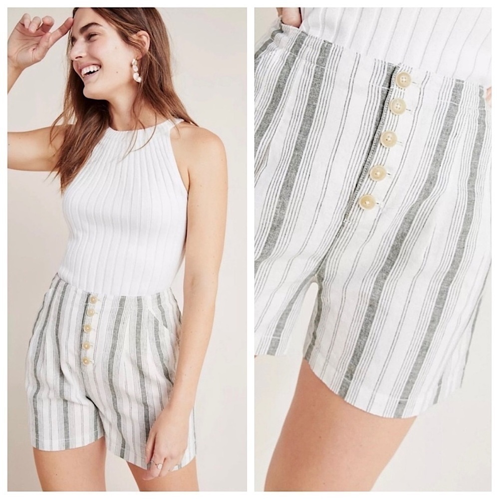 ANTHROPOLOGIE BEACHGOER LINEN Striped Shorts Size 0 Casual Summer